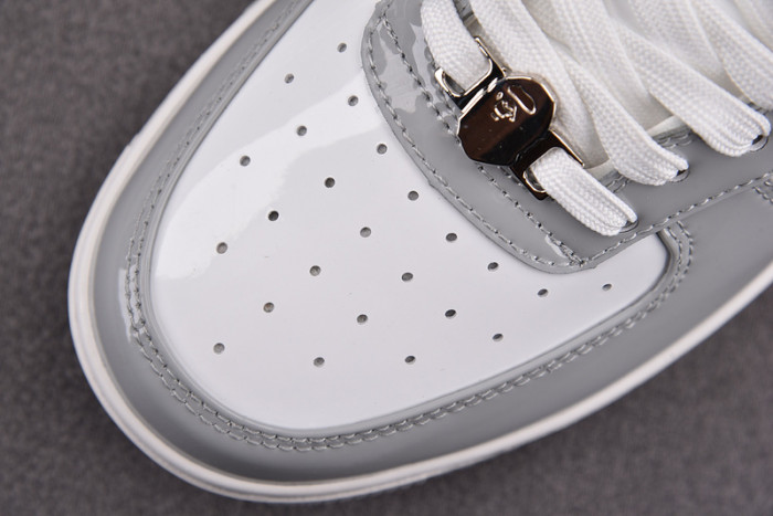 a bathing ape bape sta patent leather white grey